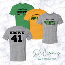 Load image into Gallery viewer, &quot;Greenwave FOOTBALL/Personalized&quot;- Short Sleeve Adult/Youth T-Shirt
