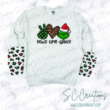 Load image into Gallery viewer, &quot;Peace Love Grinch&quot;- Adult/Youth Sweatshirt
