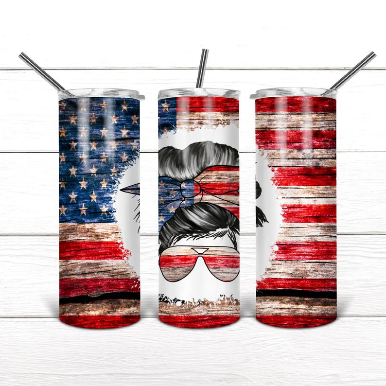 Patriotic/Messy Bun 20 Oz Sublimation Tumbler